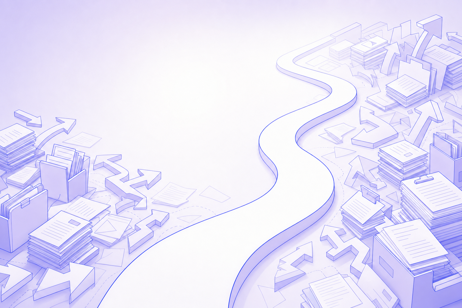 A minimal illustration of a single clear path cutting through a tangle of forms and arrows