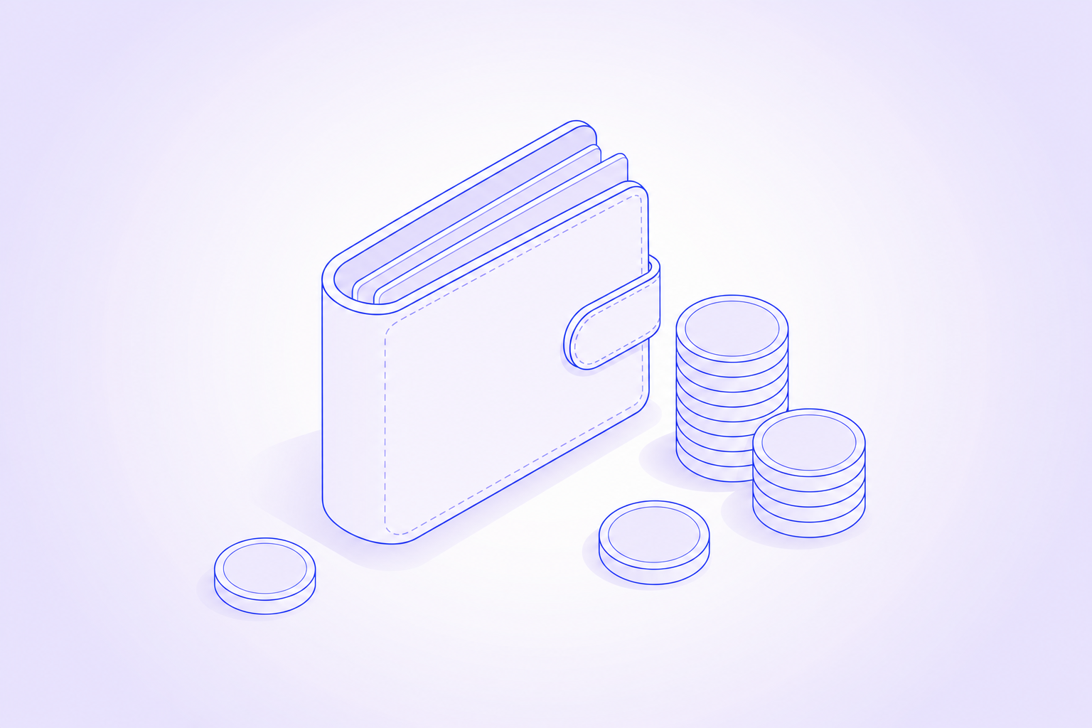 A wallet with neatly stacked coins