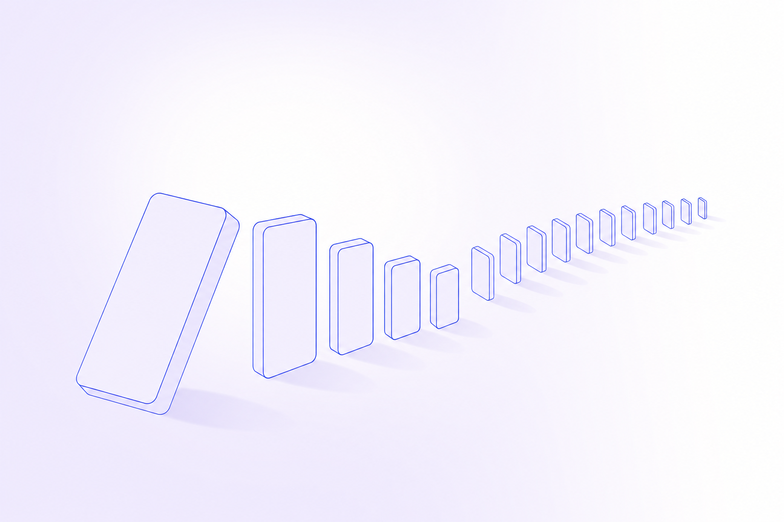 A minimal illustration of a single falling domino setting off a fan of smaller ones