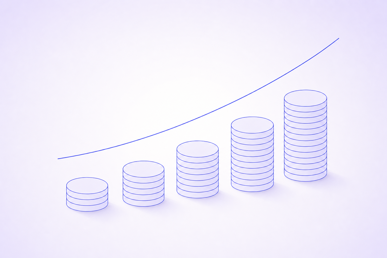 A minimal illustration of a rising staircase of stacked coins with a growth curve