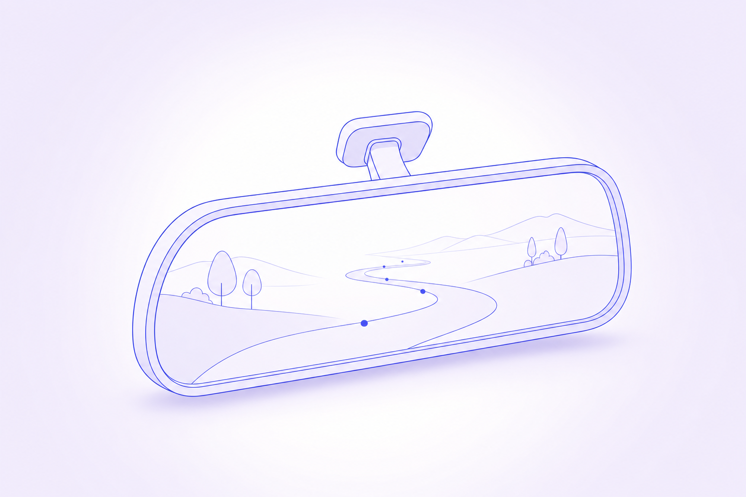 A minimal illustration of a rear-view mirror reflecting a financial path already traveled