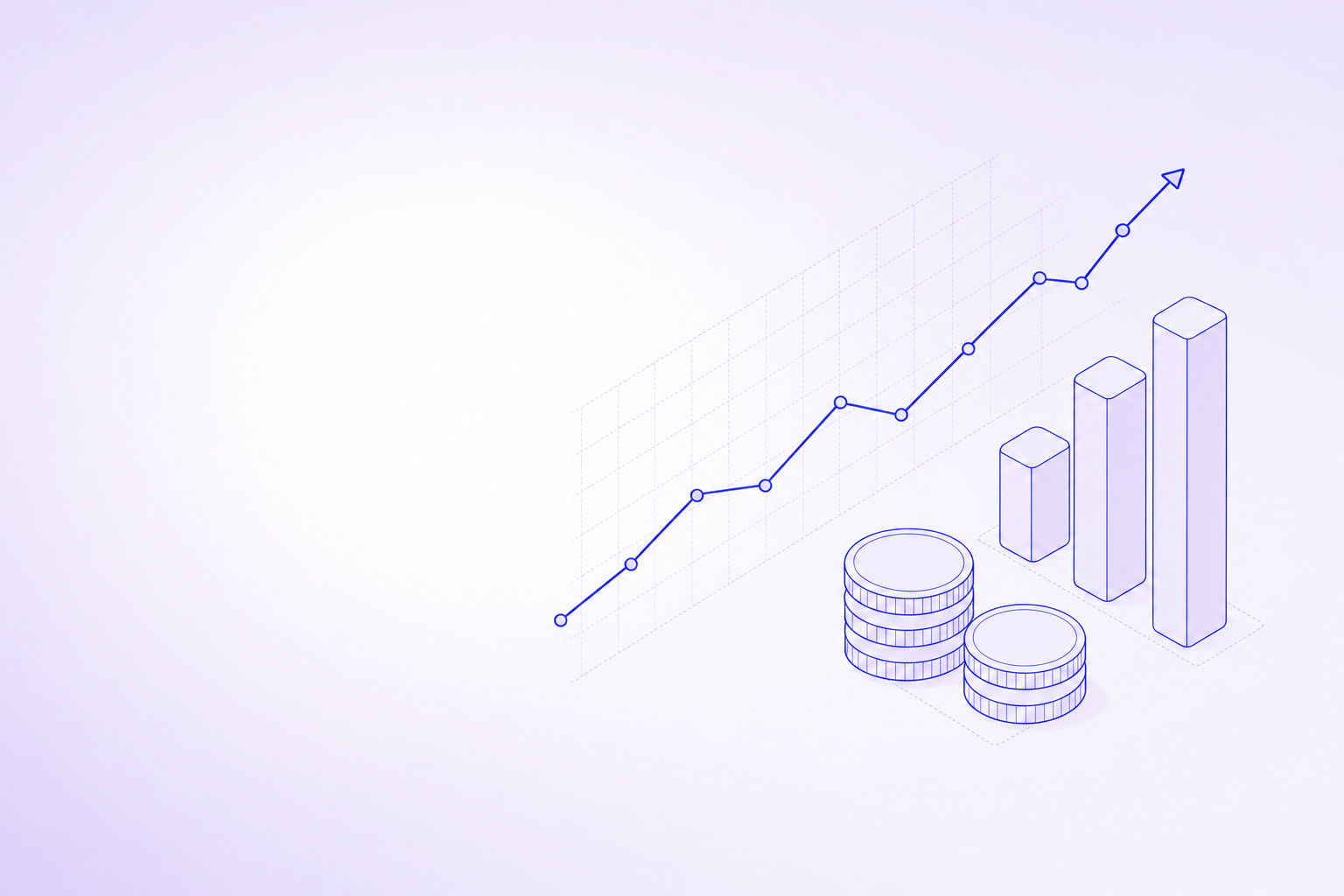 A minimal illustration of a rising line graph and a small bar chart